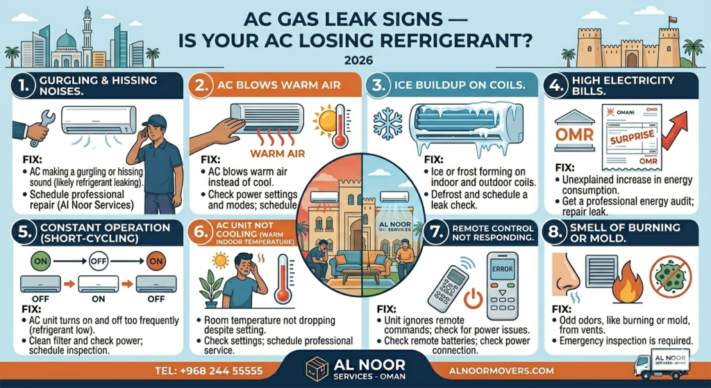 ac gas leak signs in muscat