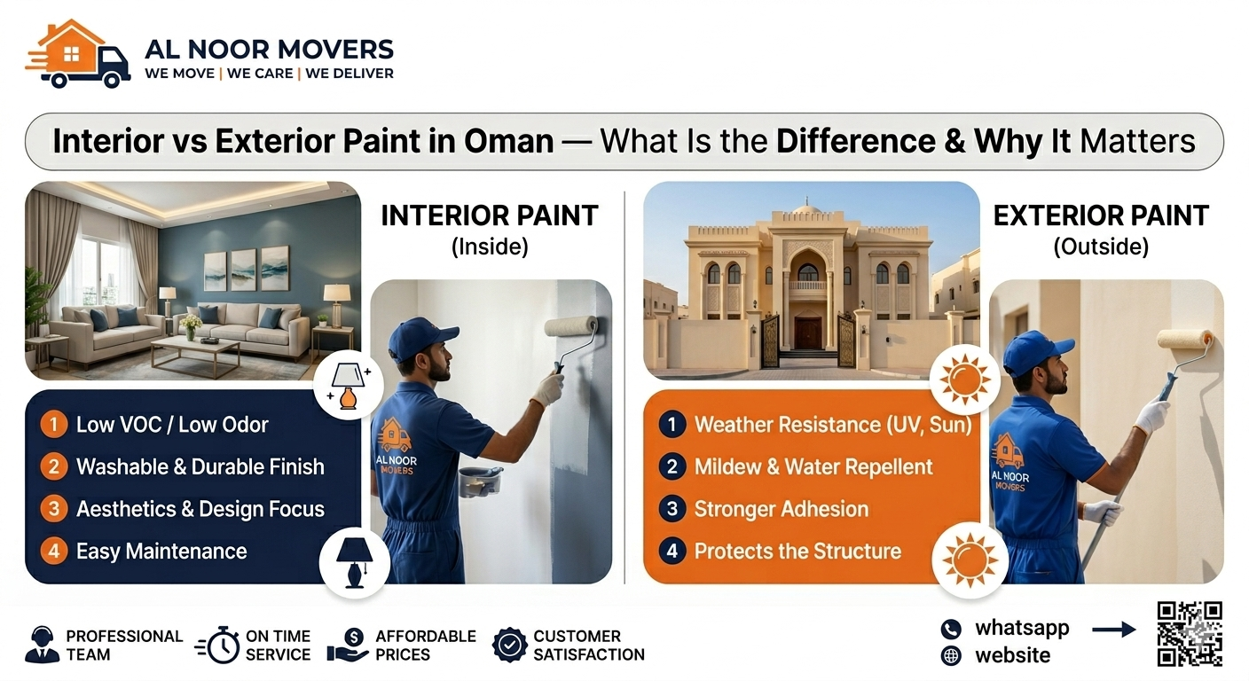 Interior vs Exterior Paint in Oman — What Is the Difference & Why It Matters
